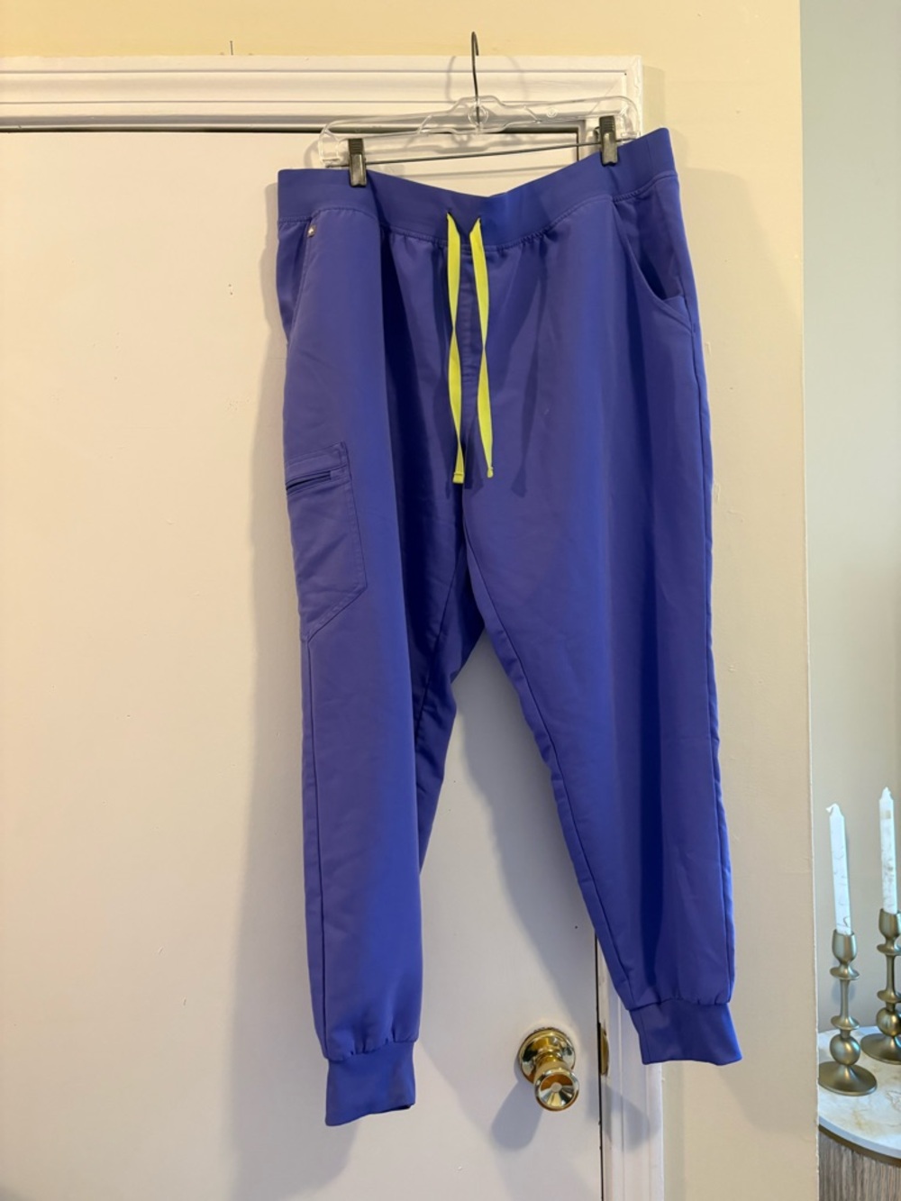 Figs Womens Purple Jogger Pants with Yellow Drawcord